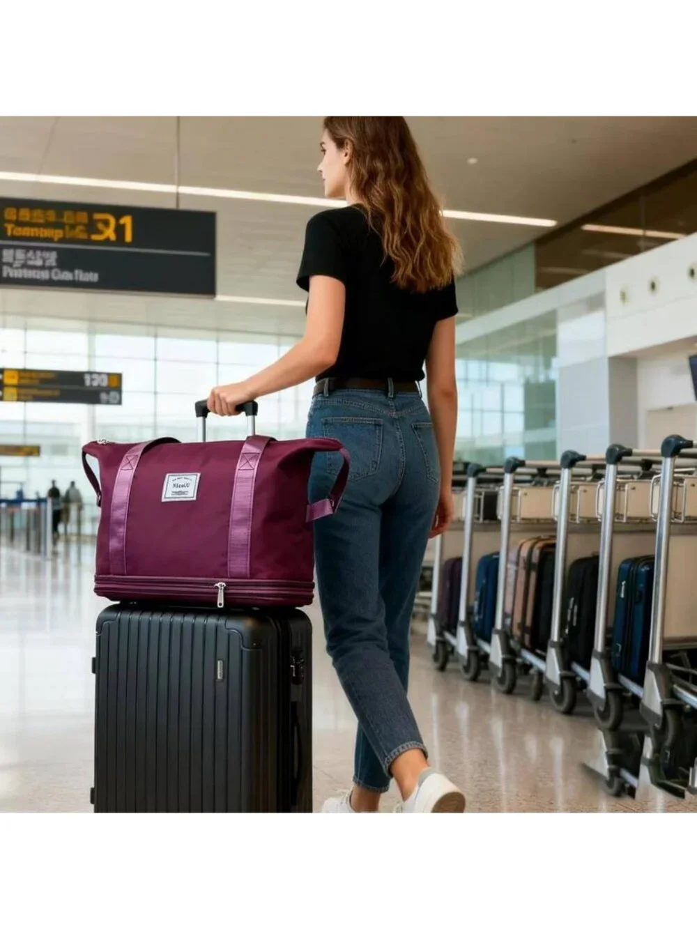 Expandable Rolling Duffel Bag with Removable Wheels - Travel Carry-On Luggage